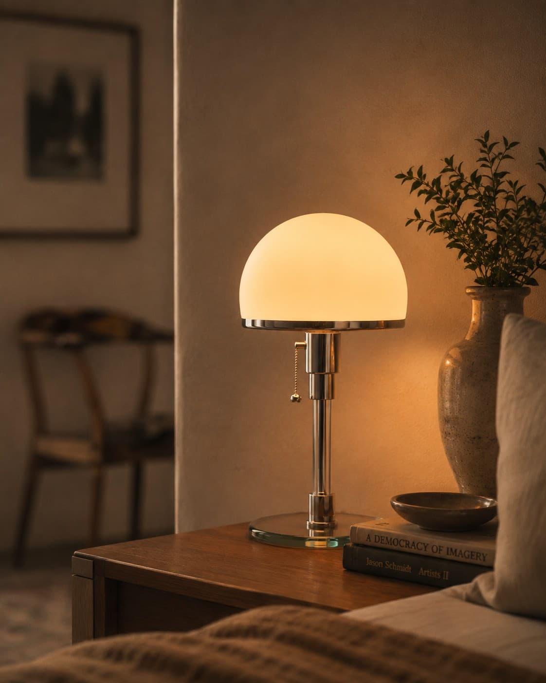 Bauhaus Glass Table Lamp – Nordic White Bedside & Living Room Light lifestyle image