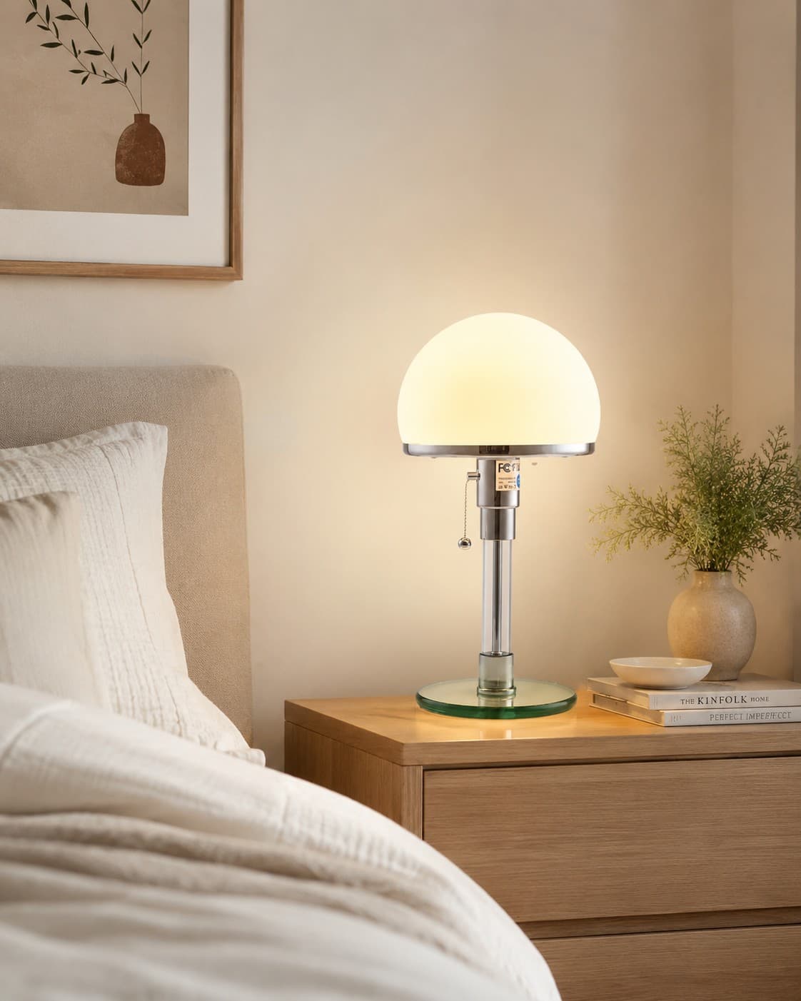 Bauhaus Glass Table Lamp – Nordic White Bedside & Living Room Light lifestyle image