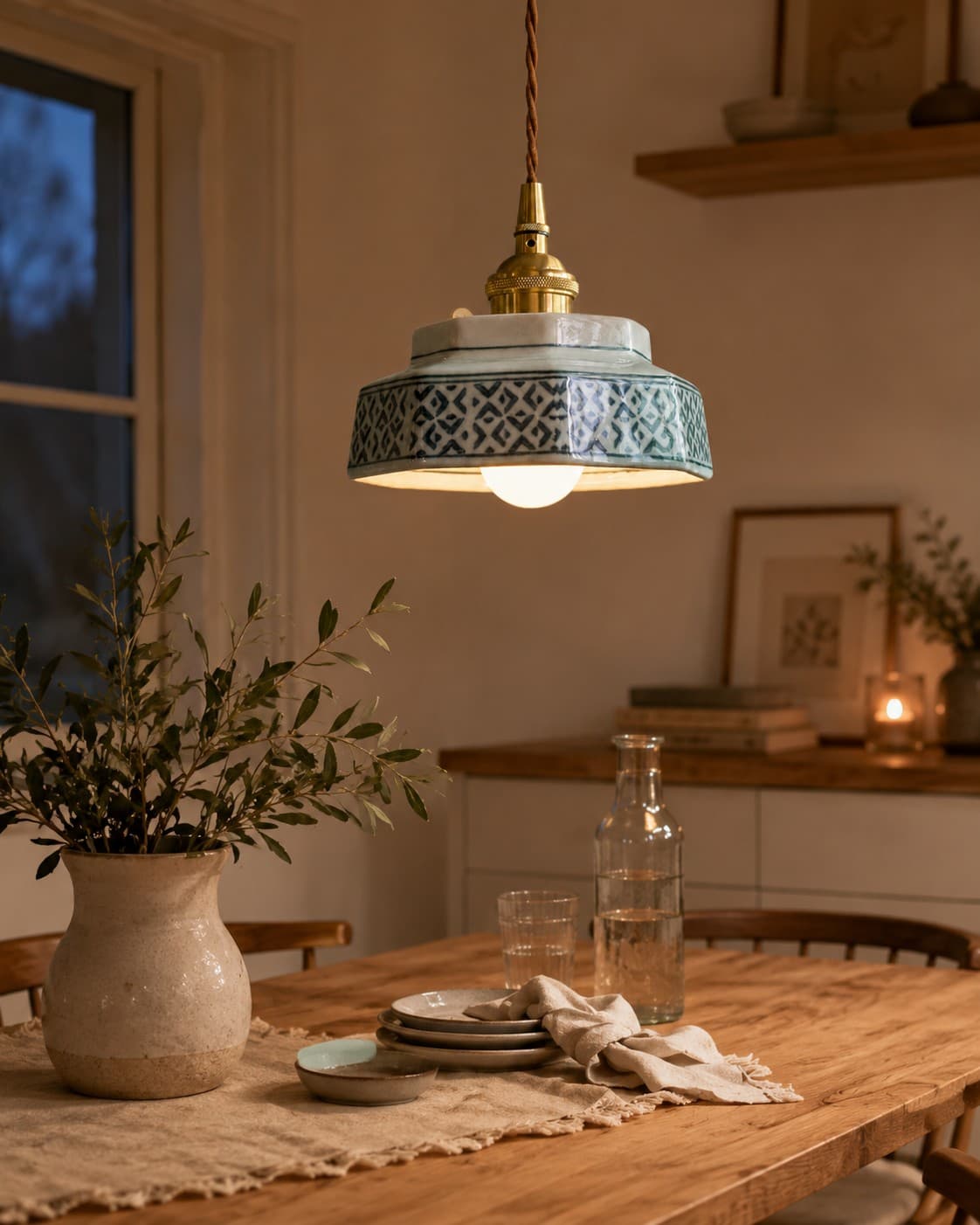 Vintage Ceramic Pendant Light – Hand-Painted Copper Hanging Lamp lifestyle image