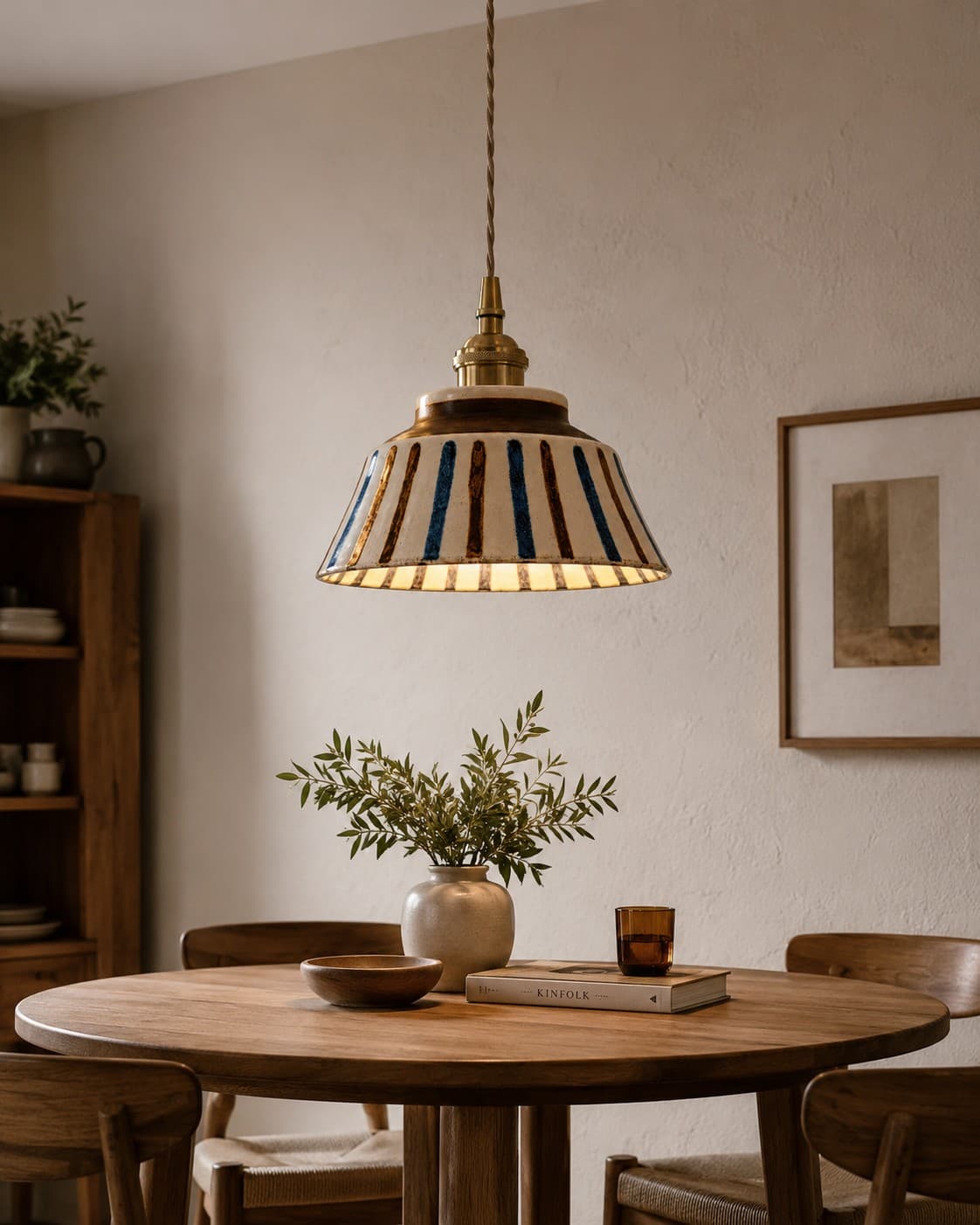 Retro Ceramic Pendant Light – Blue & White Glazed Hanging Lamp lifestyle image