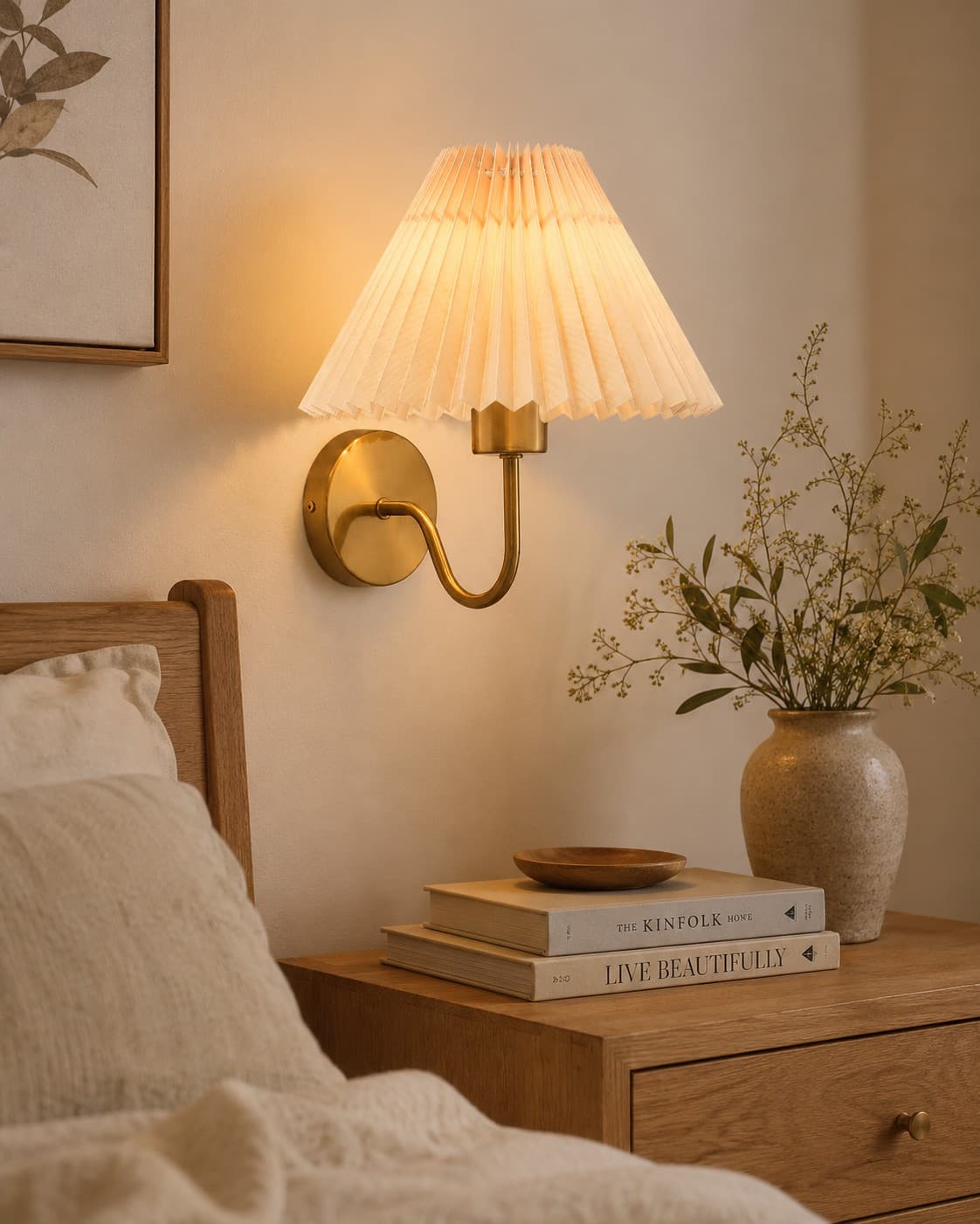 Nordic Retro Pleated Wall Lamp – Fan-Shaped Fabric Sconce lifestyle image