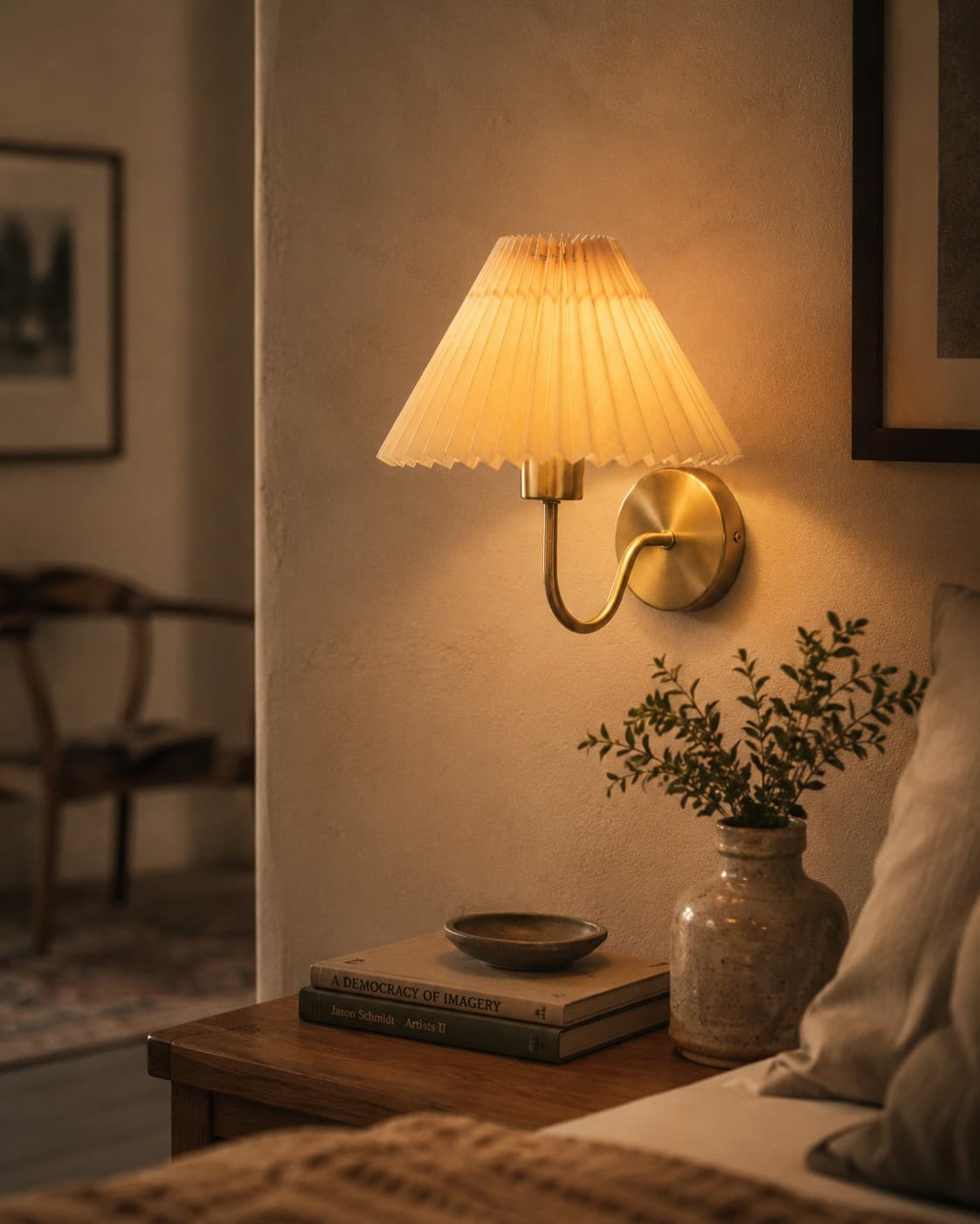 Nordic Retro Pleated Wall Lamp – Fan-Shaped Fabric Sconce lifestyle image